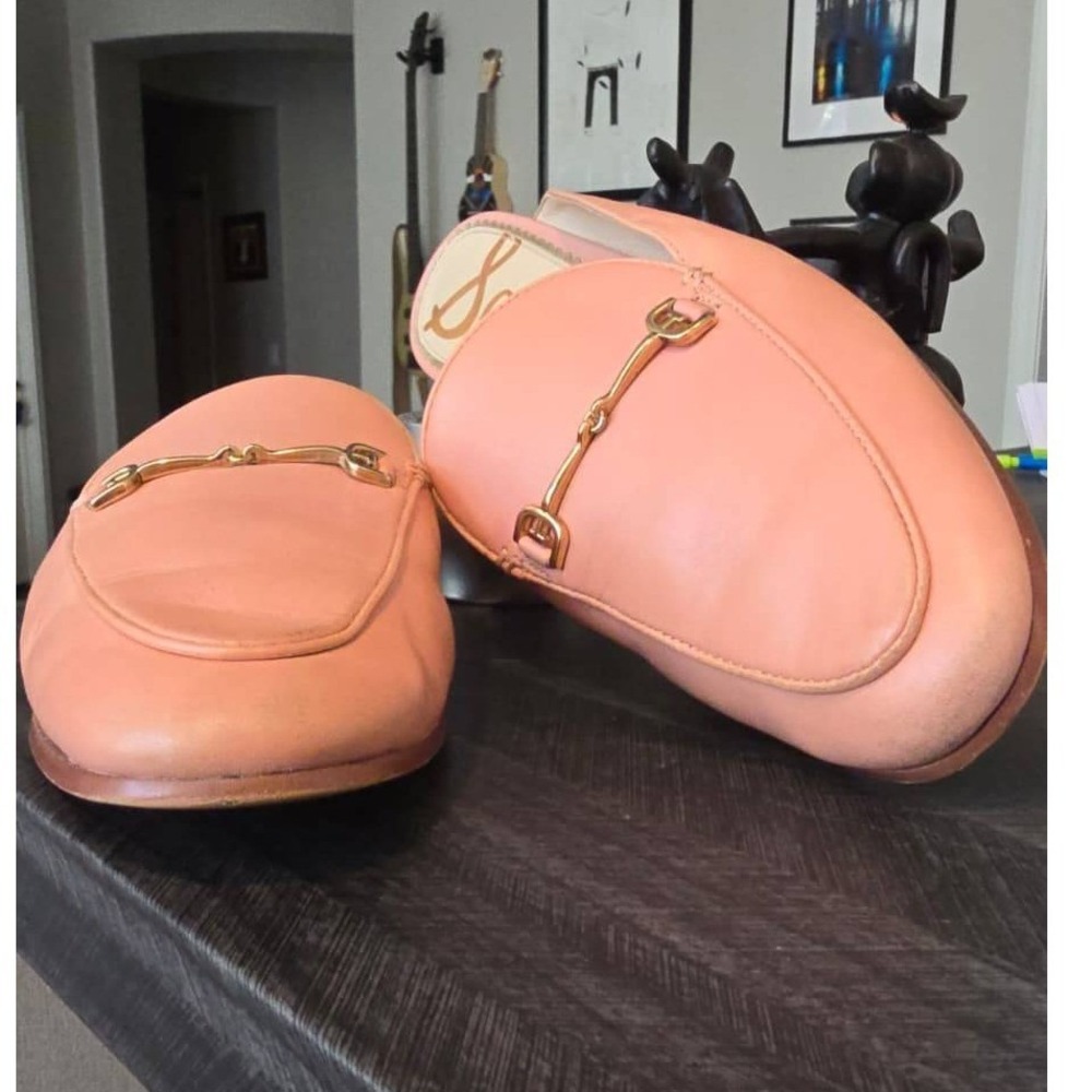 Sam Edelman Linnie Bit Mules Peach Pink Leather Horsebit Loafers Womens 8.5 - Picture 2 of 6
